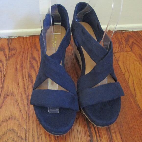 Royal Blue Wedge Espadrille Sandals Size 7 Strappy Open Toe 3in Heel Bohochic - Picture 5 of 16